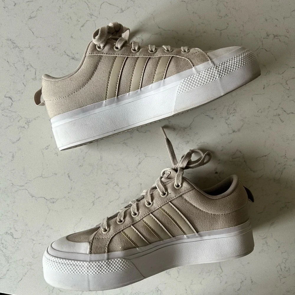 Adidas Women’s Bravada 2.0 Platform Wonder Beige Canvas Sneaker - Picture 14 of 15